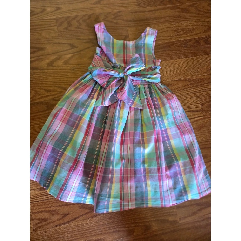 Ralph Lauren Girls 4T Madras Plaid Dress Multi Color Cotton Bow Back Sleeveless
